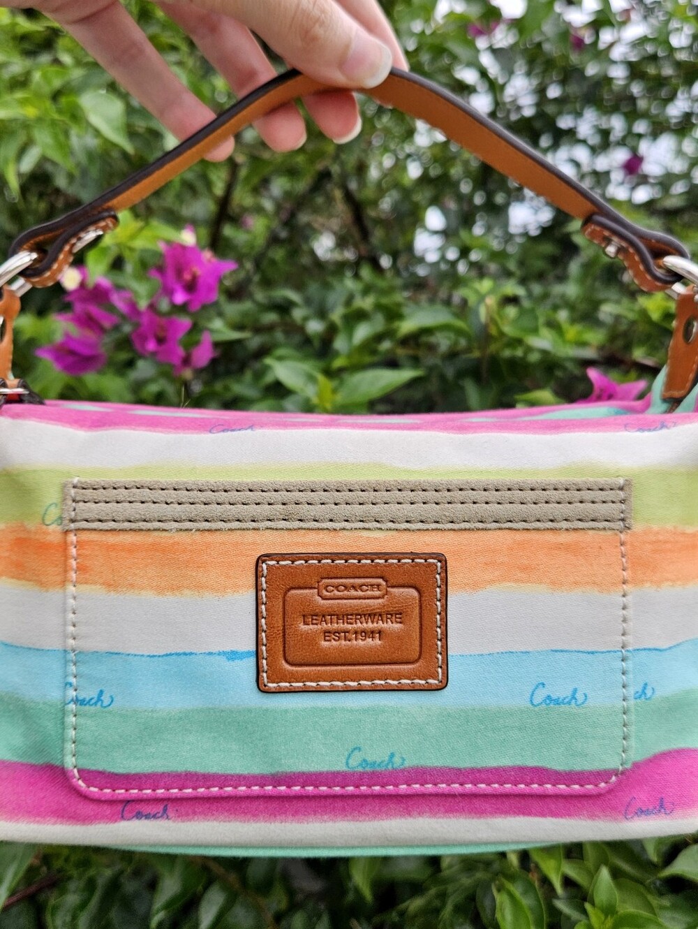 Coach Hamptons Demi Watercolor Rainbow Stripe Shoulder Bag Y2K Vintage
